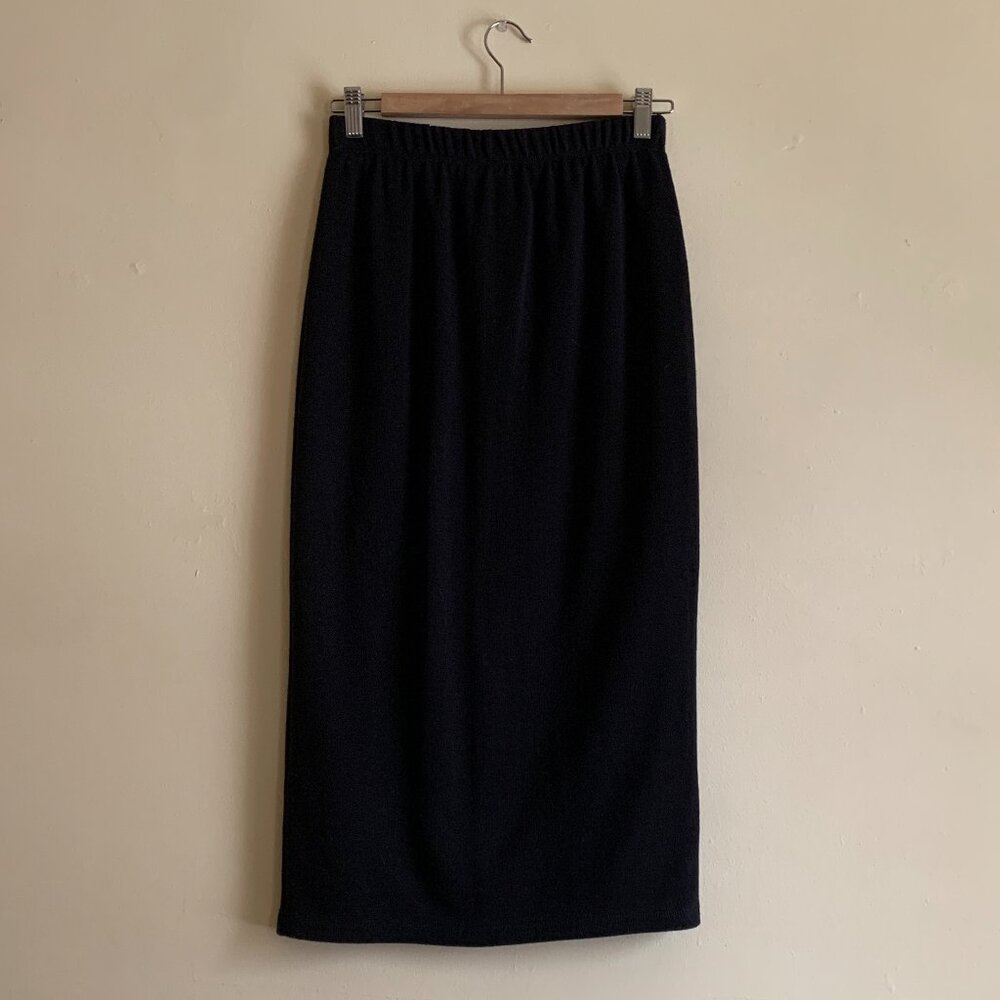 VINTAGE 80s Stretchy Black Midi Skirt by Worthington Size S